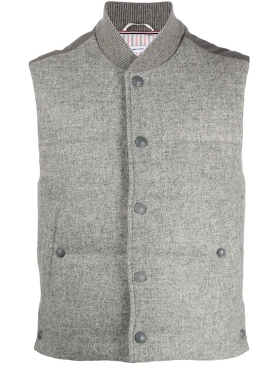 Thom Browne Panelled Quilted Down Wool And Cotton Gilet In Grey