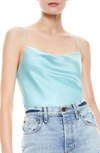 Alice And Olivia Harmon Cowl-neck Drapey Slip Tank In Waterfall