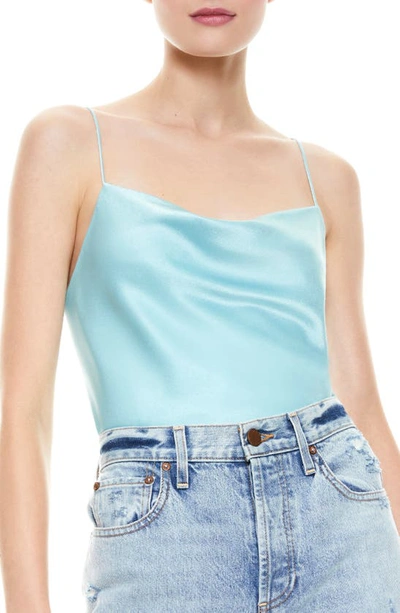 Alice And Olivia Harmon Cowl-neck Drapey Slip Tank In Blue