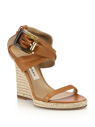 Leather Espadrille Wedge Sandals 