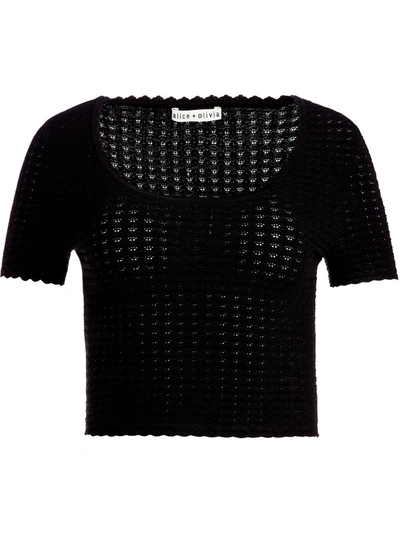 Alice And Olivia Alice + Olivia Ciara Cropped Short Sleeve Sweater In Black