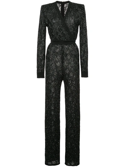 Balmain Sequinned Knit Jumpsuit Black