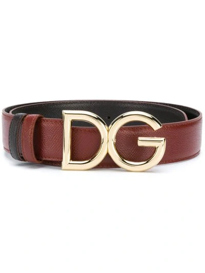Dolce & Gabbana Reversible Belt In Dauphine Calfskin With Dg Logo In Brown