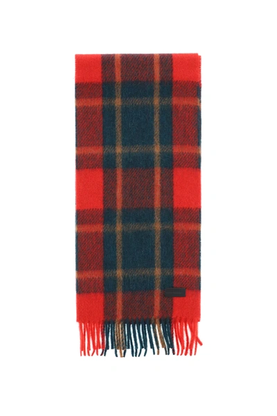 Saint Laurent Carreaux Shetland Wool Scarf In Red,green,brown