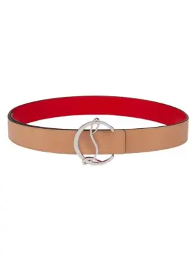 Christian Louboutin Reversible Cl Logo Leather Belt In Nude Silver
