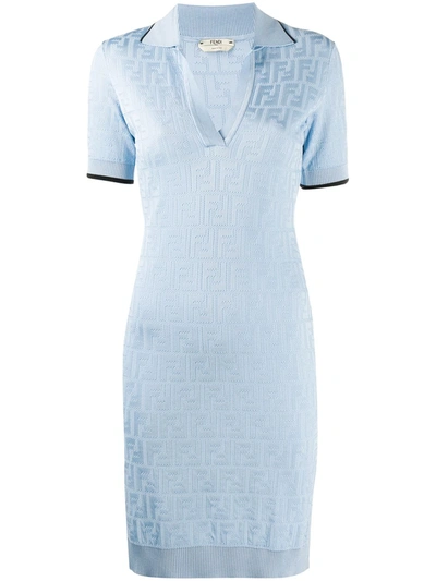 Fendi Light Blue Logo Print Dress