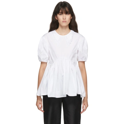 Cecilie Bahnsen Women's Embroidered Collar Pleated Cotton Blouse In White