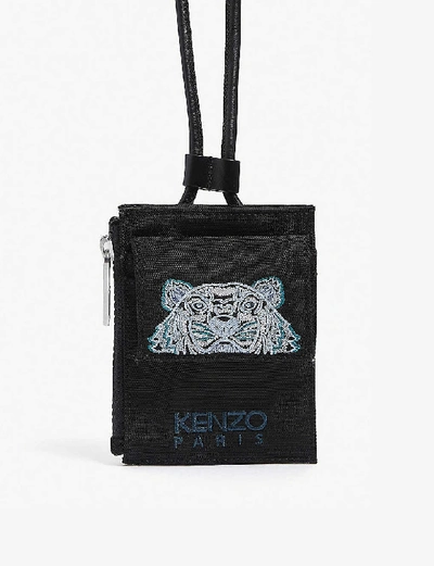 Kenzo Tiger-embroidered Nylon Wallet-on-strap In Black