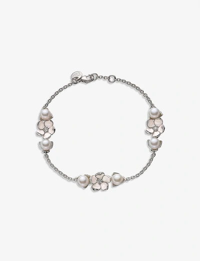 Shaun Leane Sterling Silver, Diamond And Pearl Cherry Blossom 3 Flower Bracelet