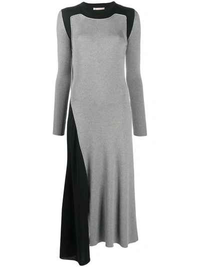 Alexander Mcqueen Asymmetric Colourblock Draped Insert Knit Dress In Black Grey