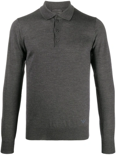 Emporio Armani Polo Collar Jumper In Grey