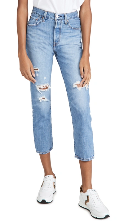 Levi's 501® Ripped High Waist Crop Straight Leg Jeans In Sansome Light
