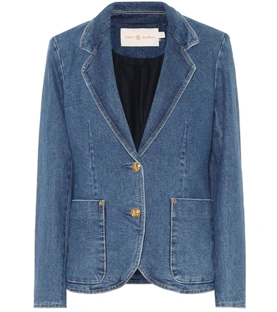 Tory Burch Single-breasted Denim Jacket In Blue