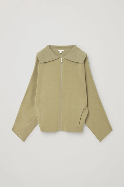 Cos Knitted Wool-cotton Jacket In Green