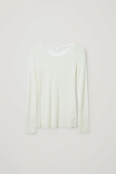Cos Long-sleeved Merino Wool Top In White
