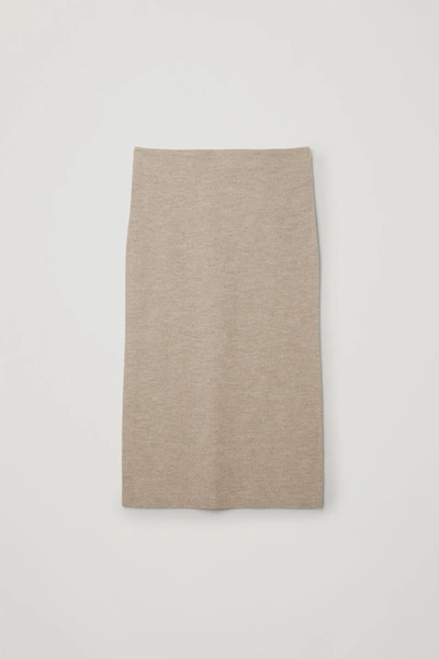 Cos Merino Wool Seamless Midi Skirt In Beige