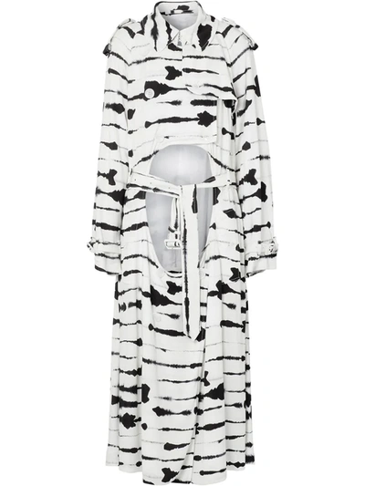 Burberry Watercolour Print Jersey Step-through Trench Coat In White
