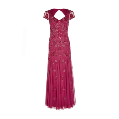 Adrianna Papell Beaded Covered Gown In Dusty Rouge