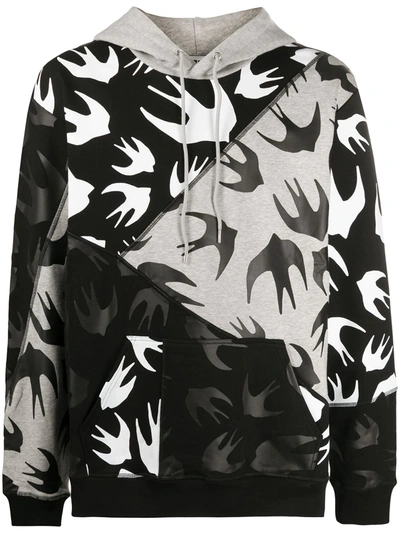 Mcq By Alexander Mcqueen Swallow-print Panelled Cotton Sweatshirt In Grey