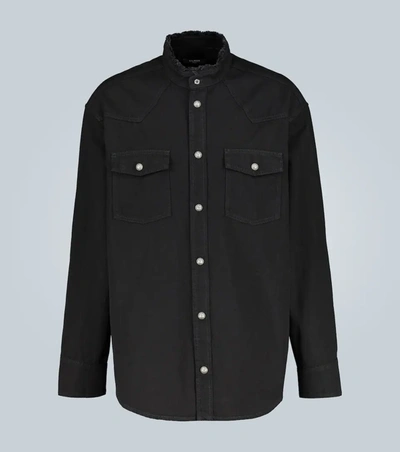Balmain Logo-print Denim Shirt-jacket In Black