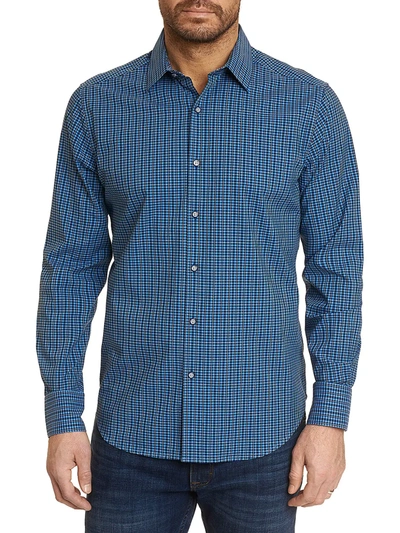 Robert Graham Dominico Cotton Stretch Mini Check Classic Fit Button Up Shirt In Blue