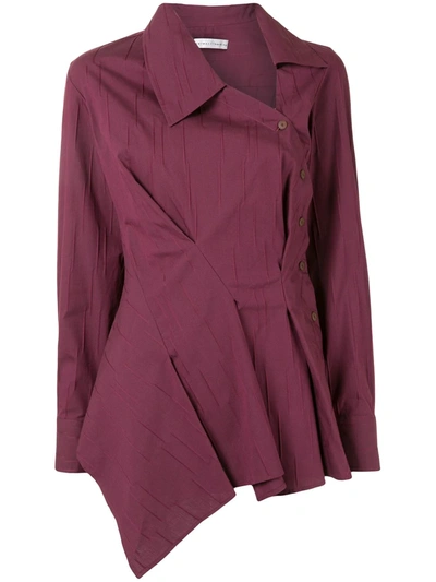 Palmer Harding Asymmetric Pleated Cotton-blend Jacquard Peplum Shirt In Burgundy