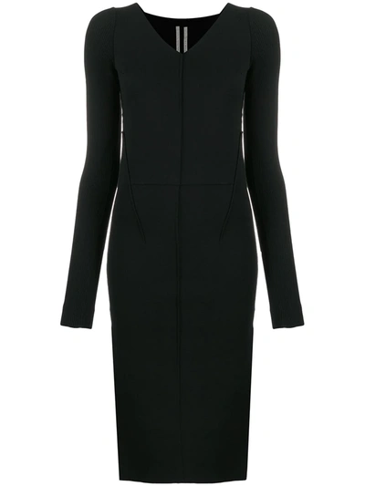 Rick Owens V-neck Jersey Midi Dress In Black