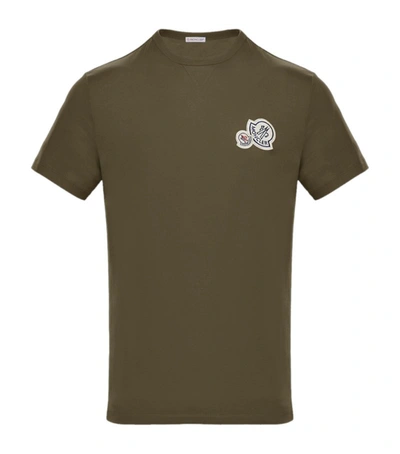 Moncler Double Logo Patch T-shirt In Khaki