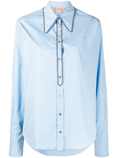 N°21 Women's Point Collar Embellished Button-up Shirt In Blue