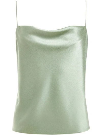 Alice And Olivia Harmon Draped Hammered-satin Camisole In Green