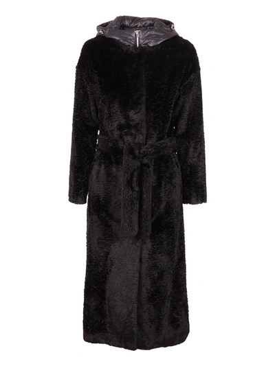 Herno Hooded Faux Fur Coat In Black