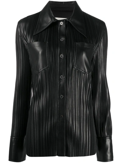 Nanushka Blaine Pleated Vegan Leather Shirt In Black