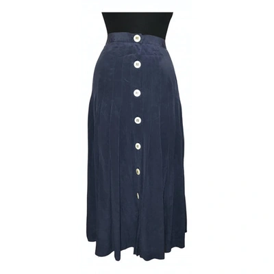 Pre-owned Valentino Silk Mid-length Skirt In Navy
