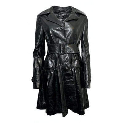 Pre-owned Philipp Plein Leather Trench Coat In Black