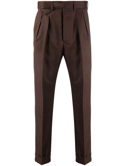 Lardini Pleat Detail Turn-up Cuff Trousers In Brown