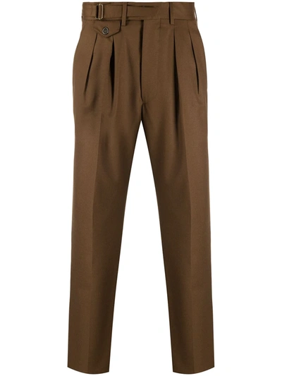 Lardini Fine Knit Pleat Detail Trousers In Brown