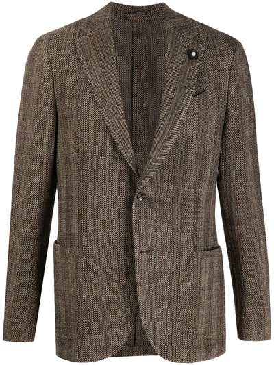 Lardini Zigzag Patterned Knitted Suit Jacket In Brown