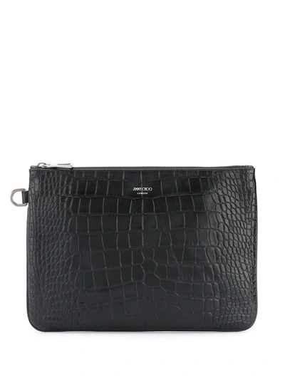 Jimmy Choo Derek Croco Print Clutch In Black