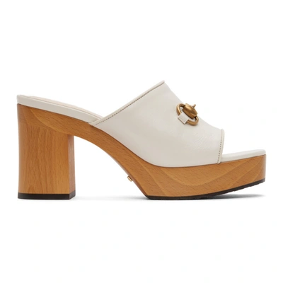 Gucci Houdan Horsebit Leather Platform Mules In Mystic White