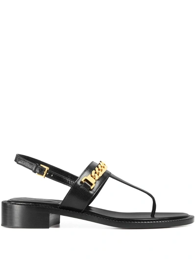 Gucci Sylvie Chain-embellished Leather Sandals In Black