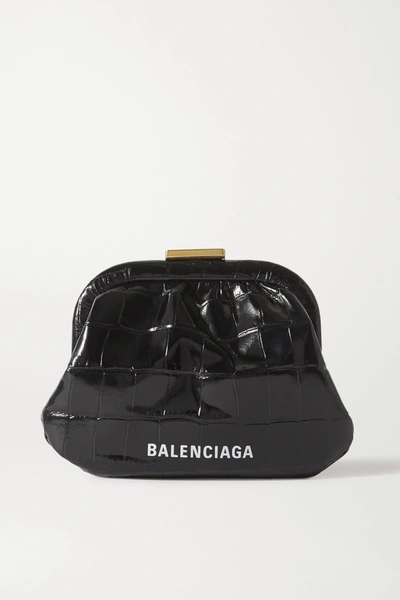 Balenciaga Cloud Printed Croc-effect Leather Pouch In Black