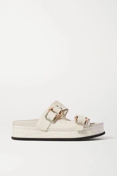 3.1 Phillip Lim / フィリップ リム + Space For Giants Freida Croc-effect Leather Platform Sandals In Pale Grey