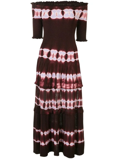 Altuzarra Ayaka Off-the-shoulder Smocked Tie-dyed Knitted Midi Dress In Burgundy