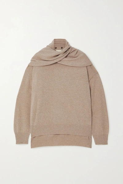 Loulou Studio Spando Tie-detailed Mélange Cashmere Sweater In Beige