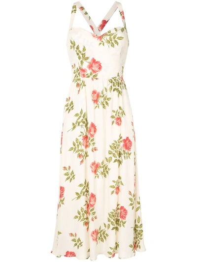 Reformation Brixton Floral-print Crepe Midi Dress In Cream