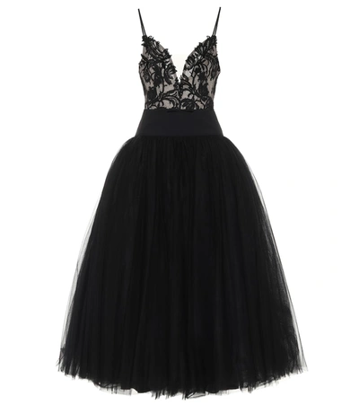 Monique Lhuillier Satin-trimmed Guipure Lace And Tulle Gown In Black