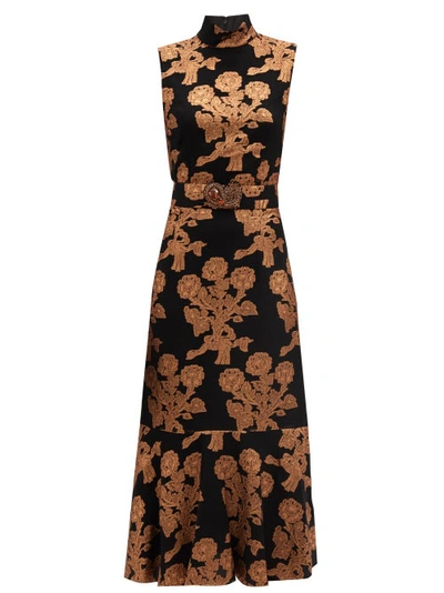 Andrew Gn Metallic Fil Coupé Silk-blend Midi Dress In Copper