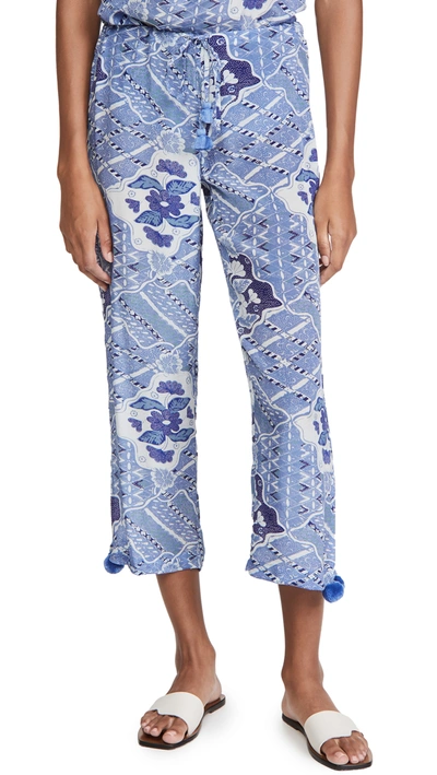 Figue Goa Embellished Printed Crepe De Chine Pants In Blue