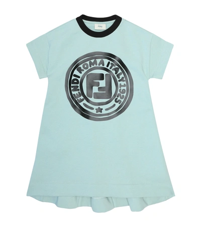 Fendi Kids' Logo Cotton Dress In Blue