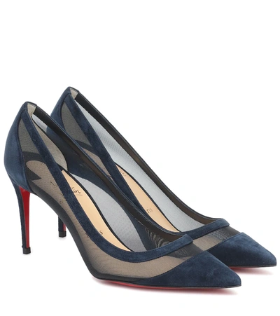 Christian Louboutin Galativi Suede/mesh Red Sole Pumps In Navy
